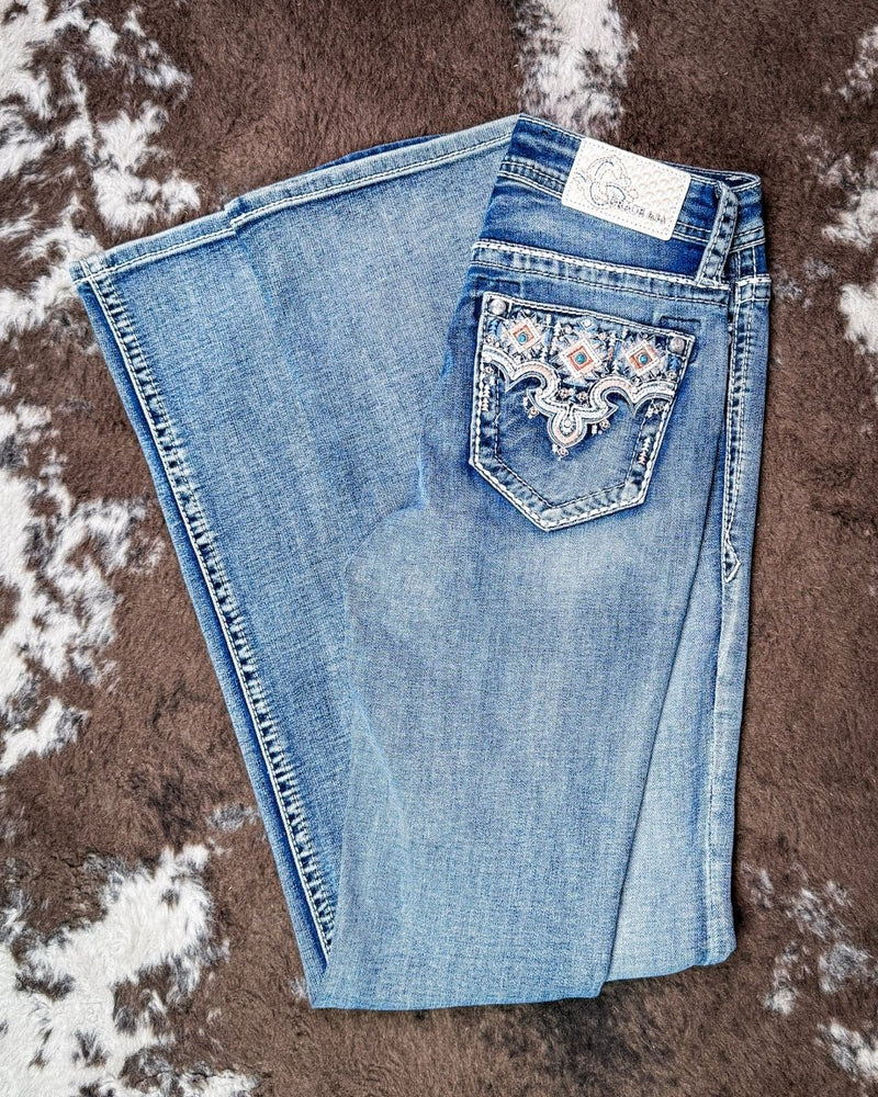 Dakota Jewel Bootcut Jeans in Medium Wash by Grace in LA – Apparel from Bronco Western Supply Co.