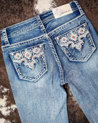 Dakota Jewel Bootcut Jeans in Medium Wash by Grace in LA – Apparel from Bronco Western Supply Co.