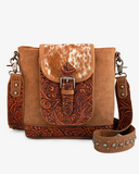 Dusty Trail Tooled Hairon Crossbody Bag in Brown by Trinity Ranch