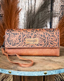 Delaney Tooled Wristlet Wallet in Brown by Wrangler - Purses & Wallets - Montana West - Bronco Western Supply Co.