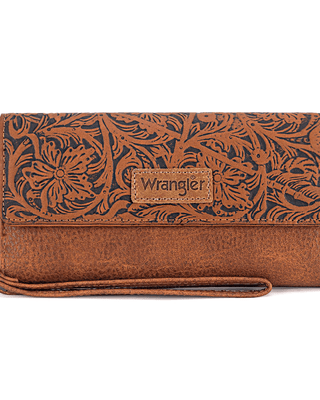 Delaney Tooled Wristlet Wallet in Brown by Wrangler – Purses & Wallets from Bronco Western Supply Co.