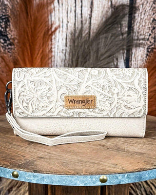 Delaney Tooled Wristlet Wallet in Tan by Wrangler – Purses & Wallets from Bronco Western Supply Co.