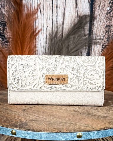 Delaney Tooled Wristlet Wallet in Tan by Wrangler - Purses & Wallets - Montana West - Bronco Western Supply Co.