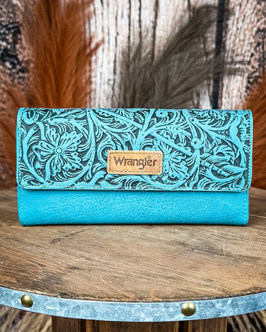 Delaney Tooled Wristlet Wallet in Turquoise by Wrangler - Purses & Wallets - Montana West - Bronco Western Supply Co.