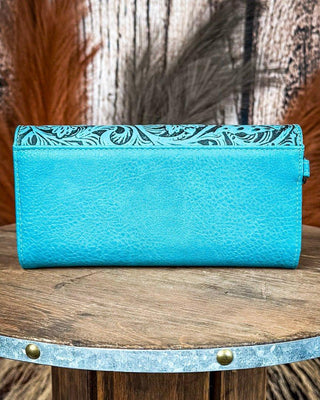 Delaney Tooled Wristlet Wallet in Turquoise by Wrangler – Purses & Wallets from Bronco Western Supply Co.
