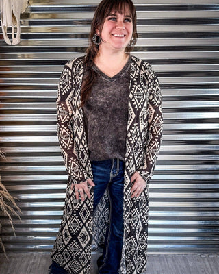 Delta Black and Ivory Aztec Long Sleeve Mesh Duster – Apparel from Bronco Western Supply Co.