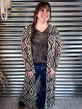 Delta Black and Ivory Aztec Long Sleeve Mesh Duster - Apparel - Lucky & Blessed - Bronco Western Supply Co.
