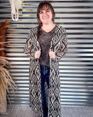 Delta Black and Ivory Aztec Long Sleeve Mesh Duster – Apparel from Bronco Western Supply Co.