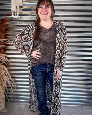 Delta Black and Ivory Aztec Long Sleeve Mesh Duster – Apparel from Bronco Western Supply Co.