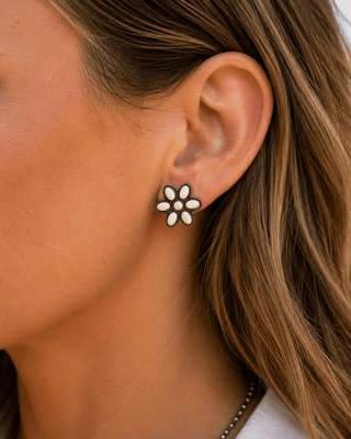 Desert Daisy Stud Earrings in White – Jewelry from Bronco Western Supply Co.