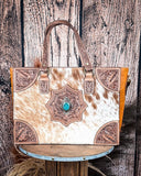 Desert Jewel Handtooled Hair - On Leather Concealed Carry Bag in Timber Brown by Myra Bag - Purses & Wallets - Myra Bag - Bronco Western Supply Co.