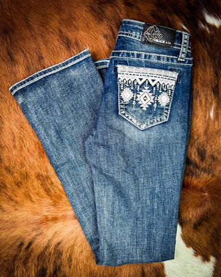 Desert Loom Aztec Bootcut Jeans in Dark Wash by Grace in LA – Apparel from Bronco Western Supply Co.