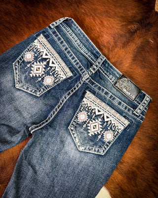 Desert Loom Aztec Bootcut Jeans in Dark Wash by Grace in LA – Apparel from Bronco Western Supply Co.