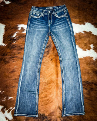 Desert Loom Aztec Bootcut Jeans in Dark Wash by Grace in LA – Apparel from Bronco Western Supply Co.