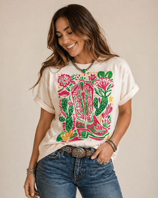 Desert Pop Boot Graphic Tee in Natural – Apparel from Bronco Western Supply Co.