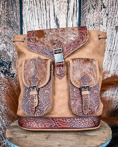 Desert Range Tooled Hairon Backpack in Brown by Trinity Ranch - Purses & Wallets - Montana West - Bronco Western Supply Co.