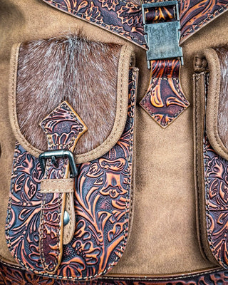 Desert Range Tooled Hairon Backpack in Brown by Trinity Ranch – Purses & Wallets from Bronco Western Supply Co.