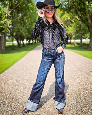DFMI Dark Big Cuff Wide Leg Jeans in Dark Wash by Cowgirl Tuff – Apparel from Bronco Western Supply Co.