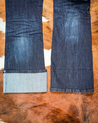 DFMI Dark Big Cuff Wide Leg Jeans in Dark Wash by Cowgirl Tuff – Apparel from Bronco Western Supply Co.