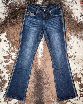 DFMI Indigo Mid - Rise Bootcut Jeans by Cowgirl Tuff – Apparel from Bronco Western Supply Co.