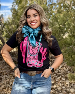 Dirt is Cowgirl Glitter Tee in Black – Apparel from Bronco Western Supply Co.