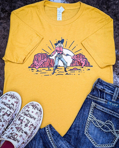 Don't Mess with the Cowgirl Graphic Tee - Mustard - Shirts & Tops - The Lattimore Claim - Bronco Western Supply Co.