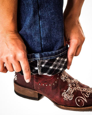 Double Down Flannel Lined Bootcut Jeans in Dark Wash by Cowgirl Tuff – Apparel from Bronco Western Supply Co.