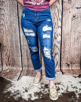 Downtown Distressed High - Rise Mom Jeans – Apparel from Bronco Western Supply Co.