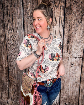Dune Desert Print Short Sleeve V - Neck Top – Apparel from Bronco Western Supply Co.