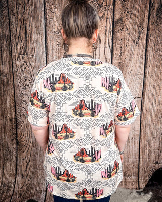 Dune Desert Print Short Sleeve V - Neck Top - Apparel - Lucky & Blessed - Bronco Western Supply Co.
