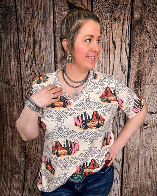 Dune Desert Print Short Sleeve V - Neck Top – Apparel from Bronco Western Supply Co.
