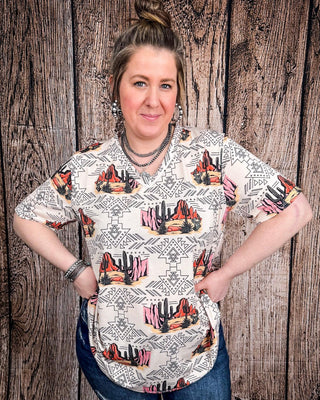 Dune Desert Print Short Sleeve V - Neck Top – Apparel from Bronco Western Supply Co.