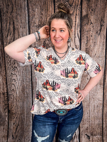 Dune Desert Print Short Sleeve V - Neck Top - Apparel - Lucky & Blessed - Bronco Western Supply Co.