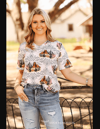 Dune Desert Print Short Sleeve V - Neck Top – Apparel from Bronco Western Supply Co.