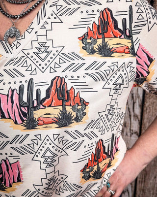 Dune Desert Print Short Sleeve V - Neck Top – Apparel from Bronco Western Supply Co.