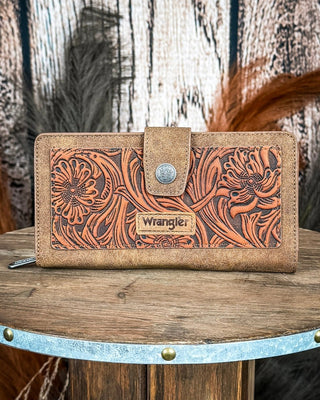 Dusk Trail Tooled Wallet in Brown by Wrangler – Purses & Wallets from Bronco Western Supply Co.