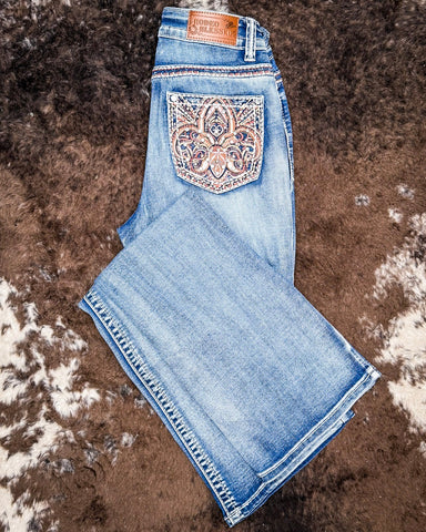 Dusty Rose Embroidered Bootcut Jeans - Apparel - Denim Zone USA - Bronco Western Supply Co.