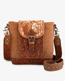 Dusty Trail Tooled Hairon Crossbody Bag in Brown by Trinity Ranch - Purses & Wallets - Montana West - Bronco Western Supply Co.