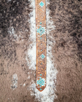 Dyani - Brown and Turquoise Aztec Hooey belt – Accessories from Bronco Western Supply Co.