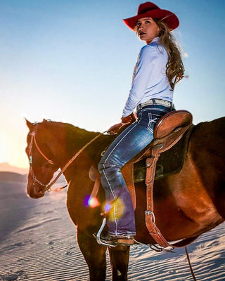 Edgy Bootcut Jeans in Medium Wash by Cowgirl Tuff – Apparel from Bronco Western Supply Co.