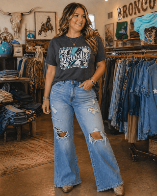 Electric Howdy Graphic Tee in Pepper – Apparel from Bronco Western Supply Co.