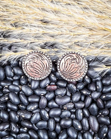 Eliza Flower Stud Fashion Earrings - Copper/Silver - Jewelry - Blue Tortoise - Bronco Western Supply Co.