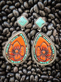 Faline Turquoise and Floral Tooled Leather Stud Earrings - Jewelry - Bronco Western Supply Jewelry - Bronco Western Supply Co.