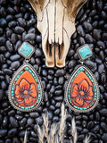 Faline Turquoise and Floral Tooled Leather Stud Earrings - Jewelry - Bronco Western Supply Jewelry - Bronco Western Supply Co.