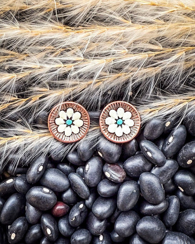 Flourish Flower Fashion Stud Earrings - Natural - Jewelry - Blue Tortoise - Bronco Western Supply Co.