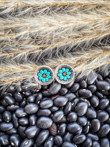 Flourish Flower Stud Fashion Earrings - Jewelry - Blue Tortoise - Bronco Western Supply Co.