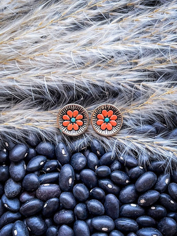 Flourish Flower Stud Fashion Earrings - Copper - Jewelry - Blue Tortoise - Bronco Western Supply Co.