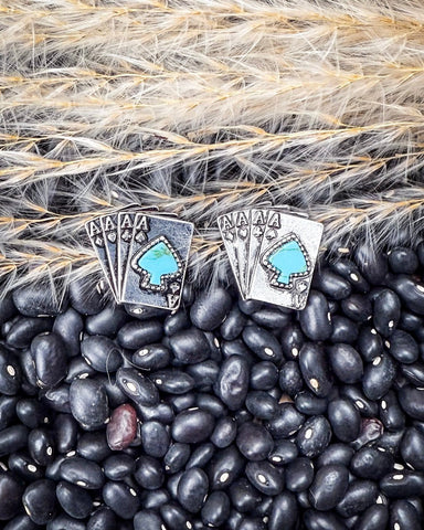 Four of a Kind Western Aces Fashion Stud Earrings - Jewelry - Blue Tortoise - Bronco Western Supply Co.