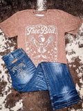 Free Bird Graphic Tee - Mocha - Apparel - Lotus Fashion - Bronco Western Supply Co.