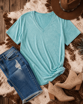 Frisco Acid Wash V - Neck Tee in Dusty Teal – Apparel from Bronco Western Supply Co.